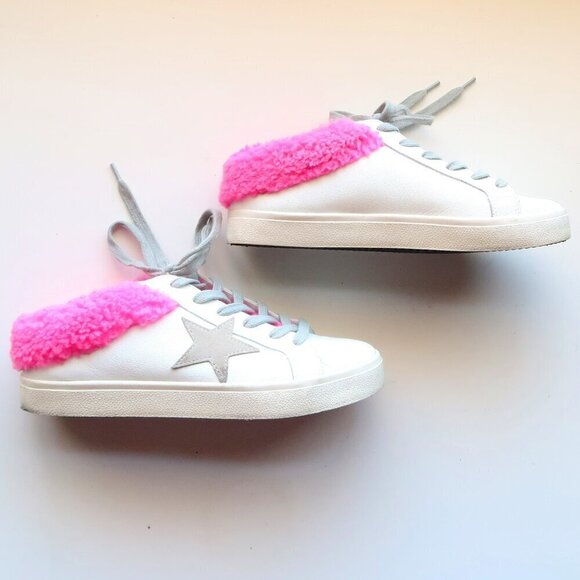 Steve Madden Polaris White Leather & Pink Sherpa Lace-up Star Sneakers Shoes 8 - Picture 14 of 16
